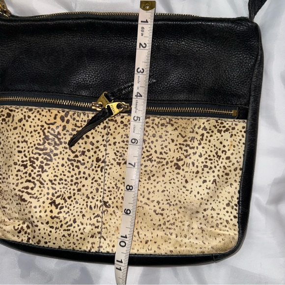 Fossil Leather Cowhide‎ Black Tan Crossbody Women's Bag Purse Animal Print - Picture 11 of 13